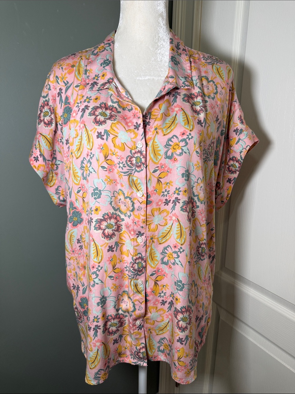 Lucky Brand Pink Floral Button Front Dolman Blouse XL